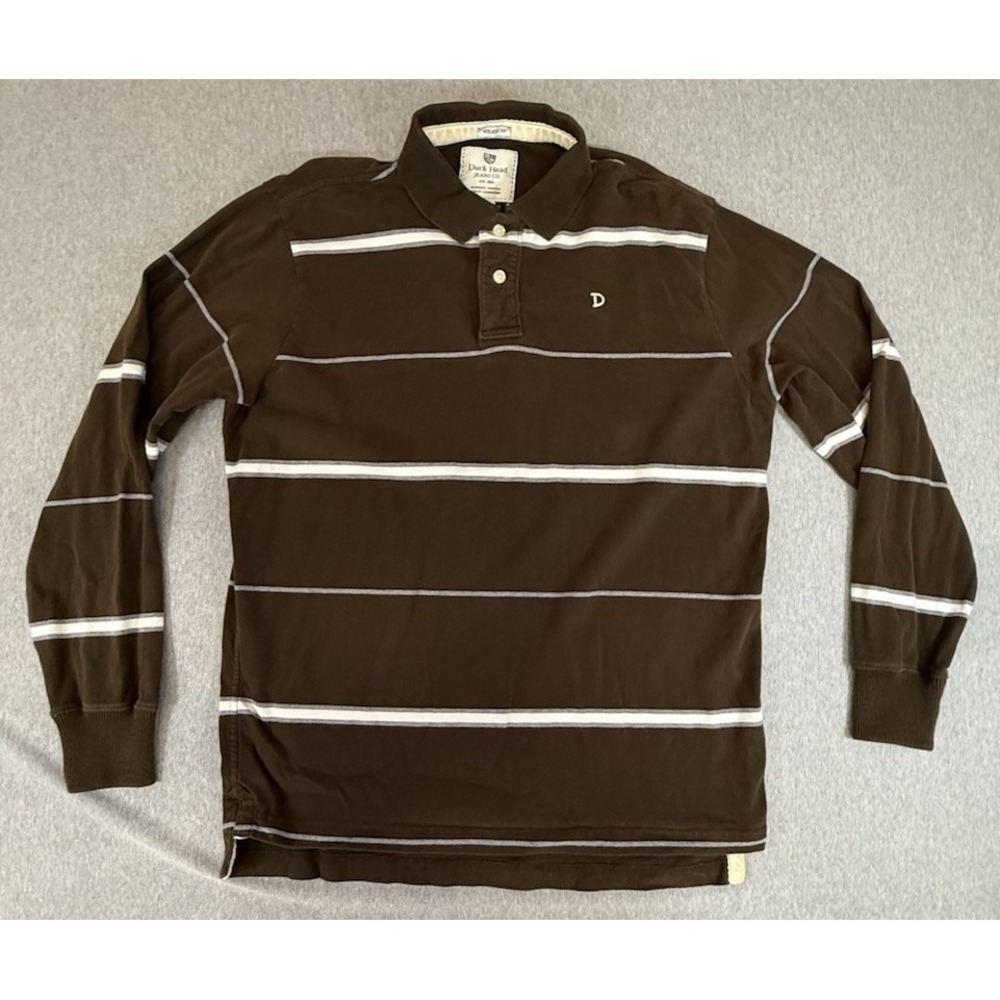 Duck Head Jeans Co. Men's XL Brown White Striped Long Sleeve Shirt Pullover
